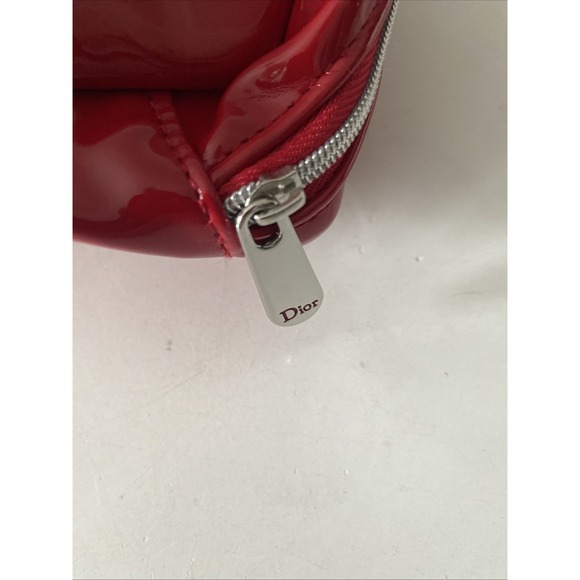 Christian Dior CD Logo Makeup Cosmetic Bag Clutch Pouch Red Black Patent Leather - Picture 7 of 12